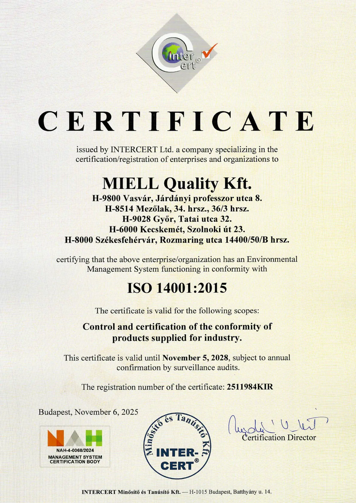 ISO 14001 Certificate 2025